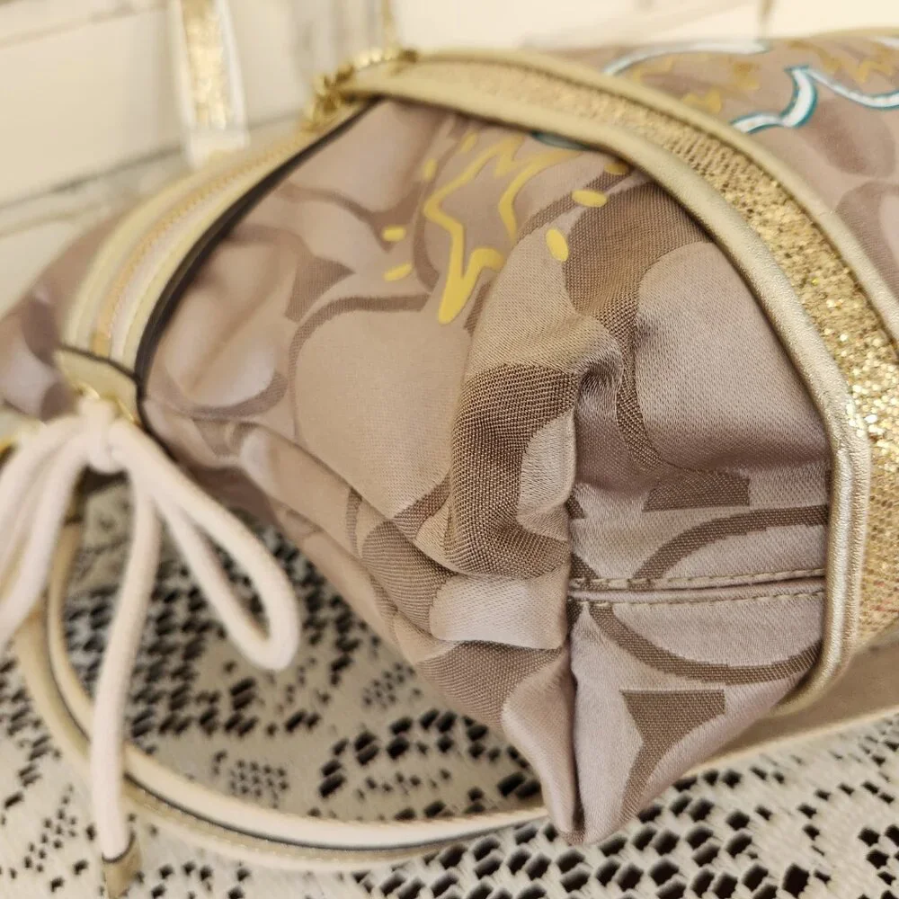 Coach Poppy Glam Applique 2 Way Shouler Bag Handbag Purse